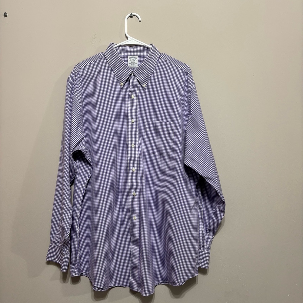 BROOKS‎ BROTHERS Dress Shirt Mens Regent Purple Plaid Size 18-36.